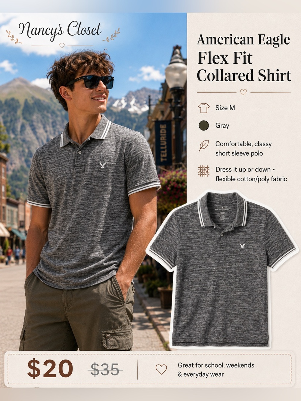 American Eagle 🦅 Flex fit short sleeve collared shirt